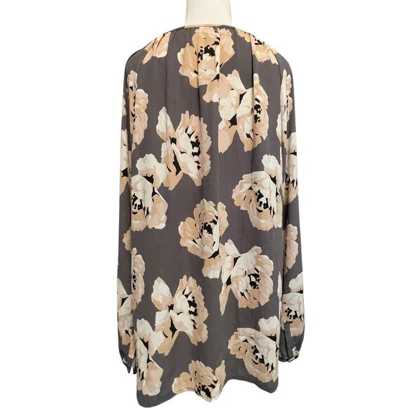 LOFT Floral Blouse Womens Size Large Tall Gray Peach Long Sleeve Career Top - Picture 5 of 9